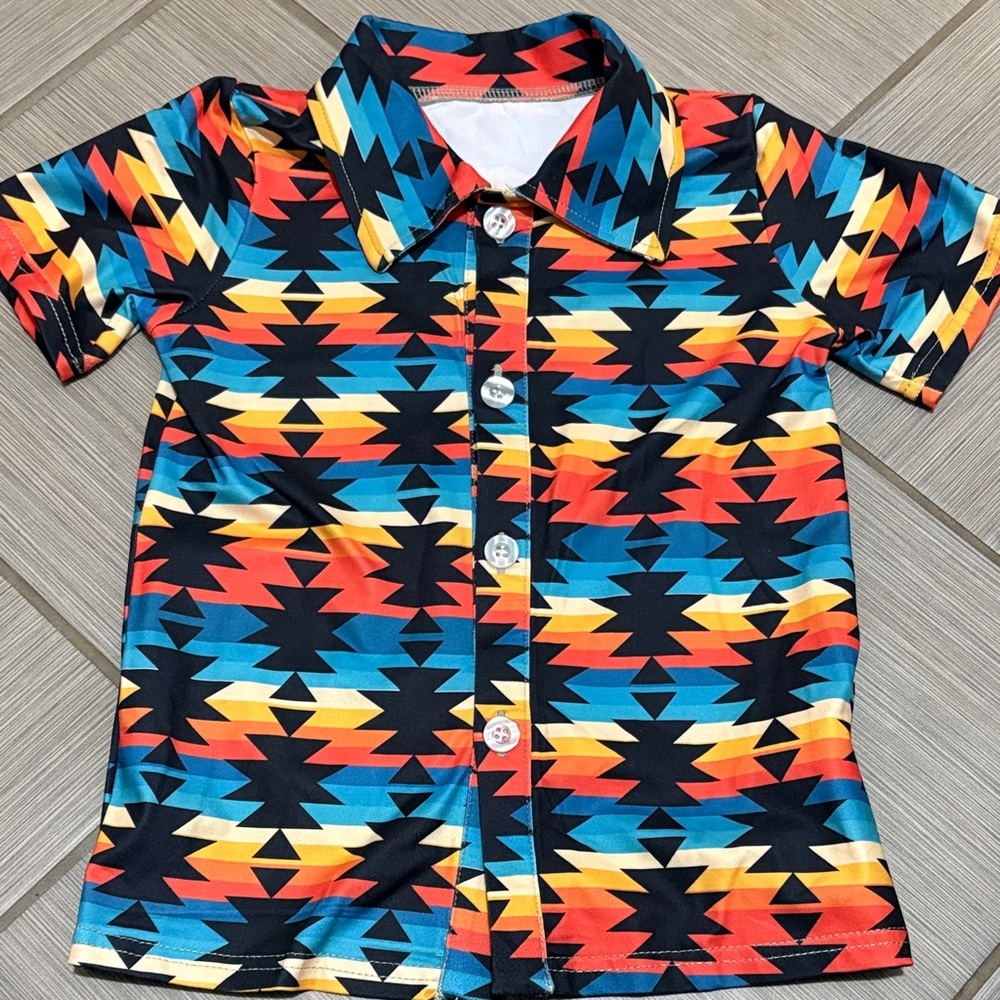 Vibrant Patterned Kids Button Down Shirt